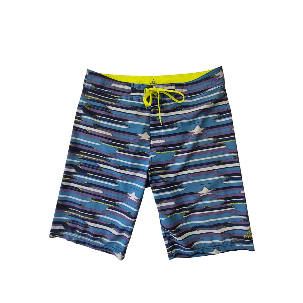 Prana Board Shorts Mens 32 Blue Purple Stripe UPF 50+ Swim Trunks